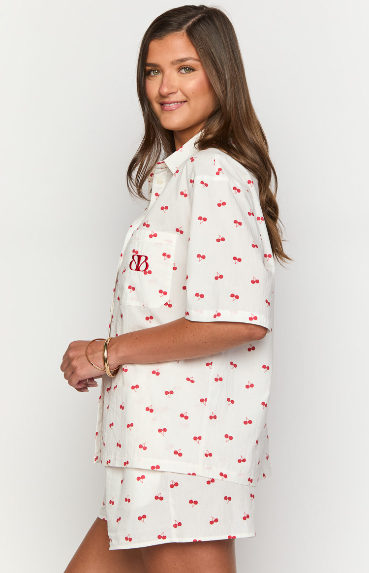 Alexea Cherry Print Pajama Shorts-Vavasi.All Rights Reserved.
