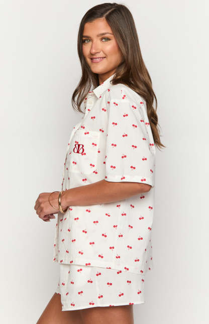 Alexea Cherry Print Pajama Shorts-Vavasi.All Rights Reserved.