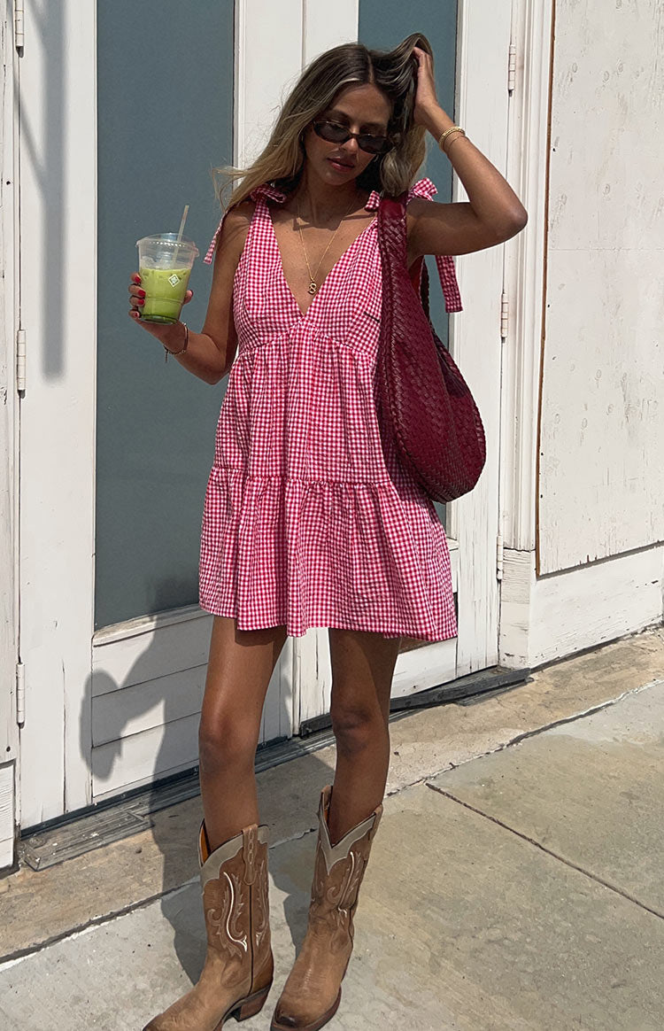 Angel Girl Red Gingham Mini Dress-Vavasi.All Rights Reserved.