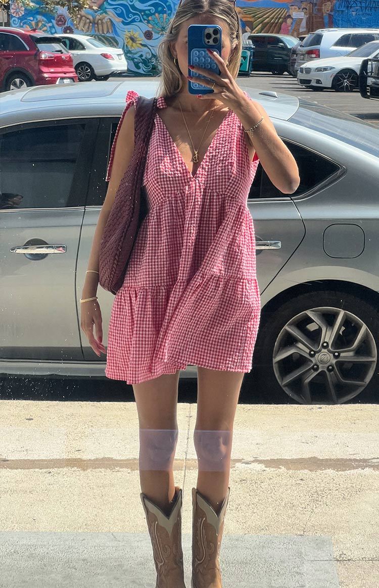 Angel Girl Red Gingham Mini Dress-Vavasi.All Rights Reserved.