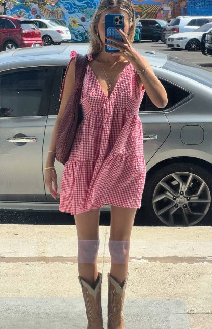 Angel Girl Red Gingham Mini Dress-Vavasi.All Rights Reserved.