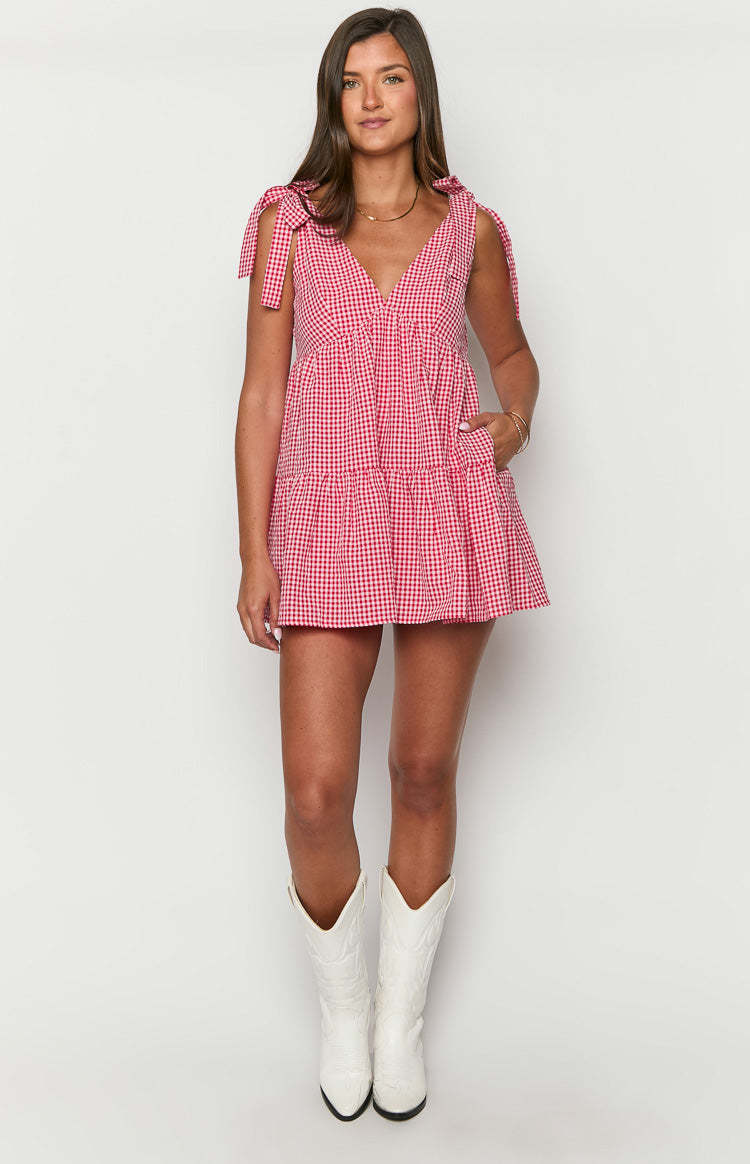 Angel Girl Red Gingham Mini Dress-Vavasi.All Rights Reserved.