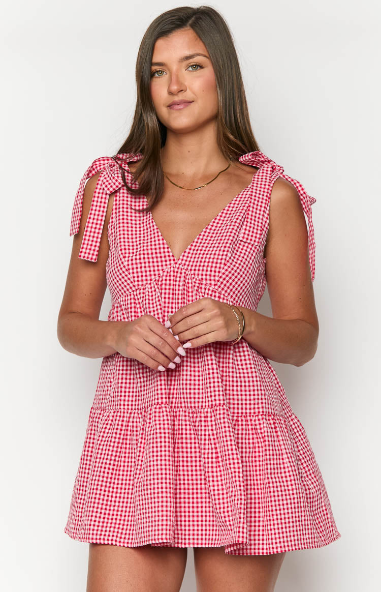 Angel Girl Red Gingham Mini Dress-Vavasi.All Rights Reserved.