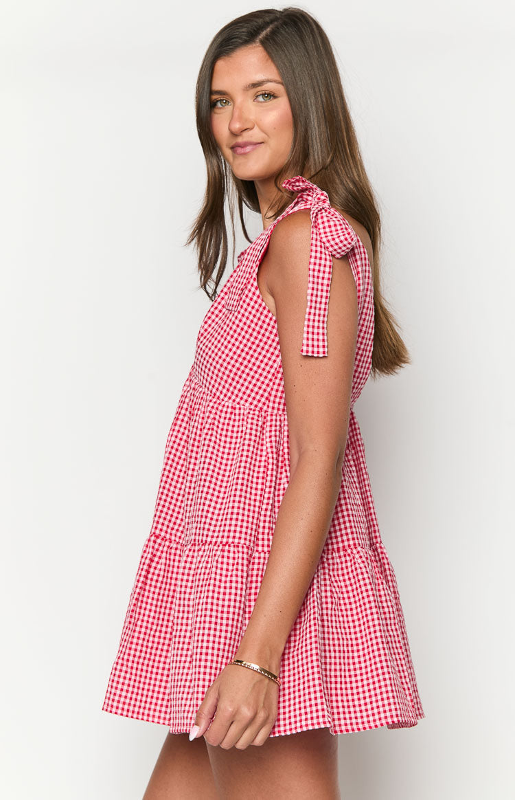 Angel Girl Red Gingham Mini Dress-Vavasi.All Rights Reserved.