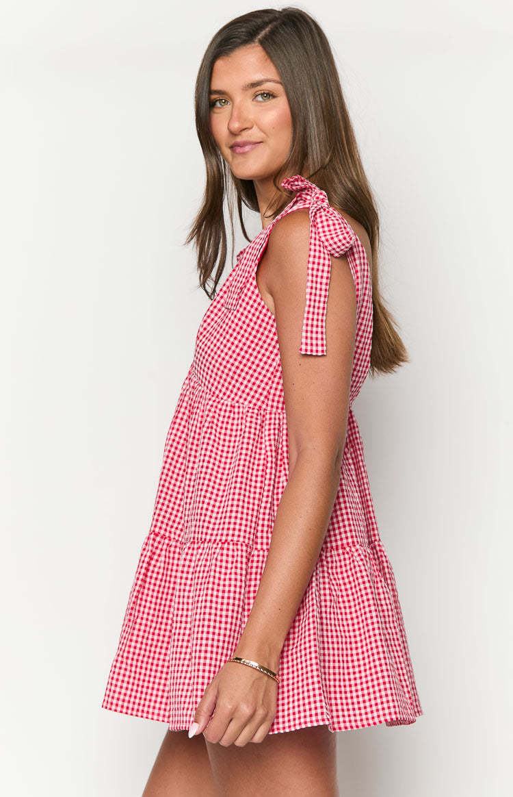 Angel Girl Red Gingham Mini Dress-Vavasi.All Rights Reserved.