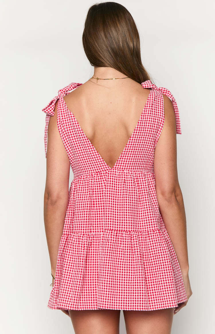 Angel Girl Red Gingham Mini Dress-Vavasi.All Rights Reserved.