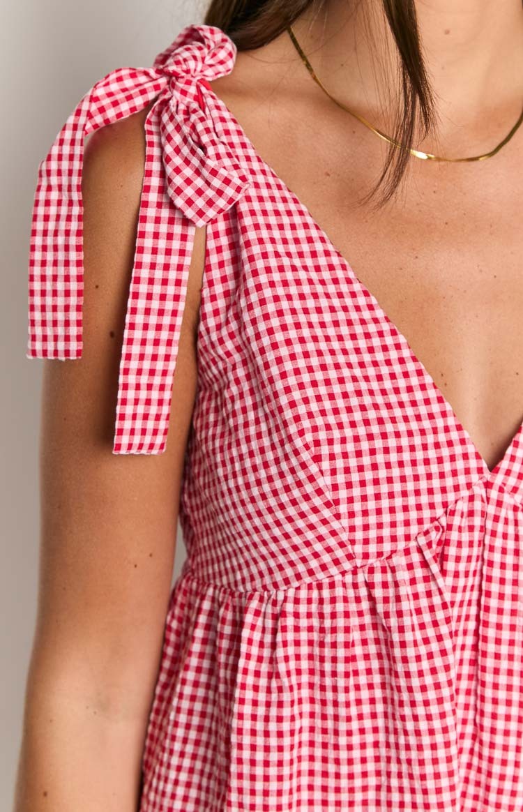 Angel Girl Red Gingham Mini Dress-Vavasi.All Rights Reserved.