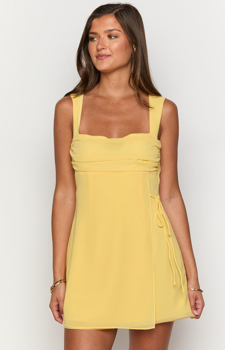 Avi Yellow Chiffon Mini Dress-Vavasi.All Rights Reserved.