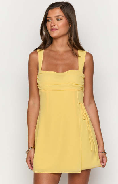 Avi Yellow Chiffon Mini Dress-Vavasi.All Rights Reserved.