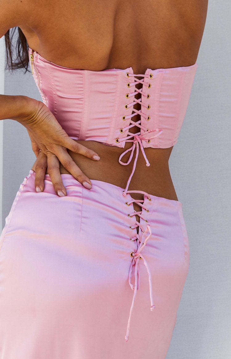 Abbey Pink Satin Corset Top-Vavasi.All Rights Reserved.