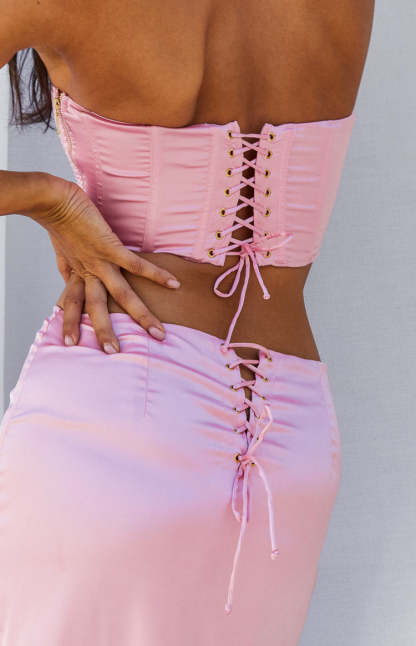 Abbey Pink Satin Corset Top-Vavasi.All Rights Reserved.