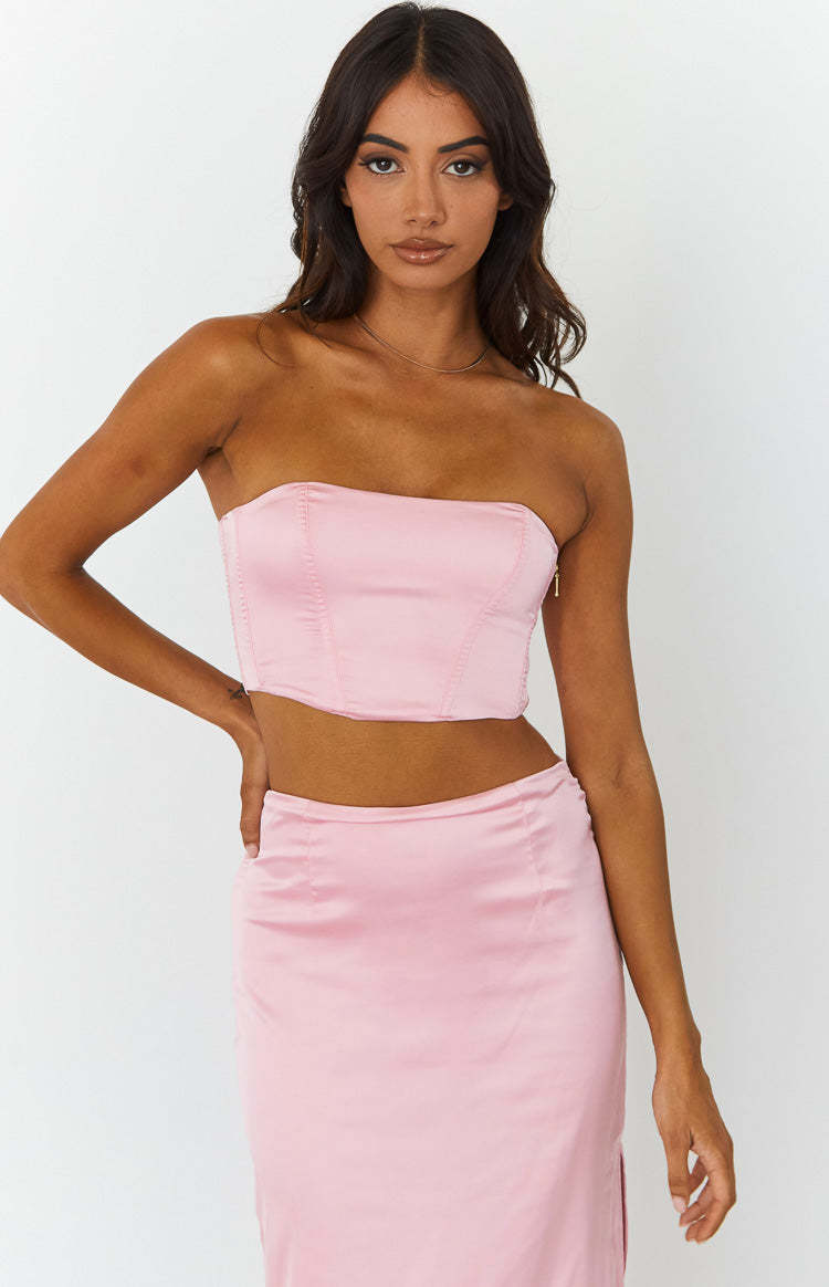 Abbey Pink Satin Corset Top-Vavasi.All Rights Reserved.