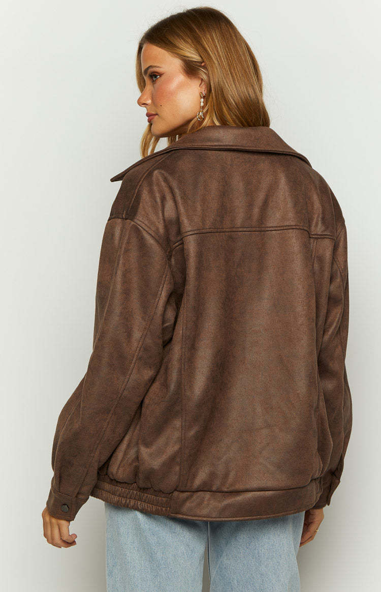 Abbi Brown Faux Suede Bomber Jacket-Vavasi.All Rights Reserved.