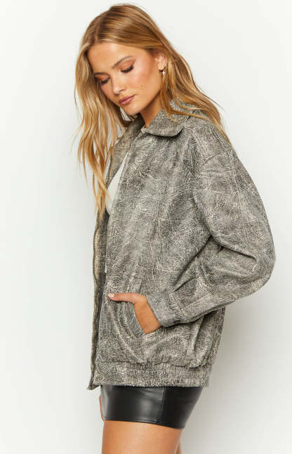 Abbi PU Distressed Black Bomber Jacket-Vavasi.All Rights Reserved.