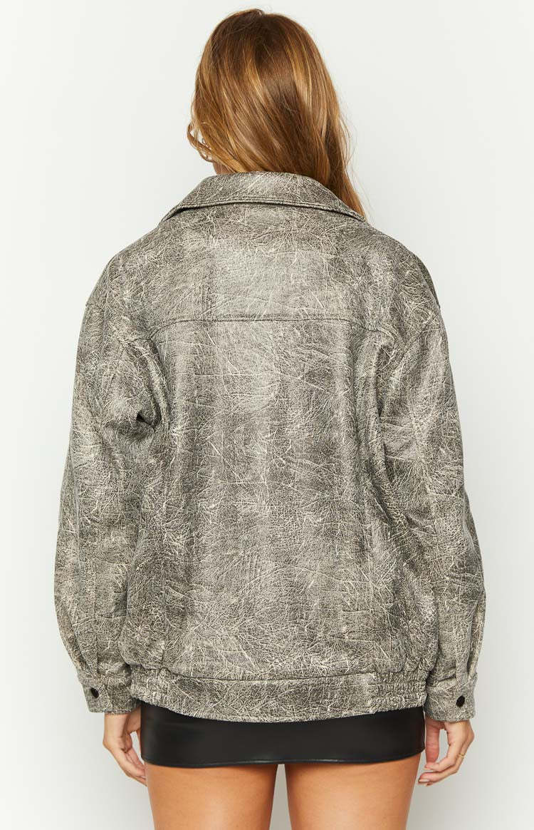 Abbi PU Distressed Black Bomber Jacket-Vavasi.All Rights Reserved.