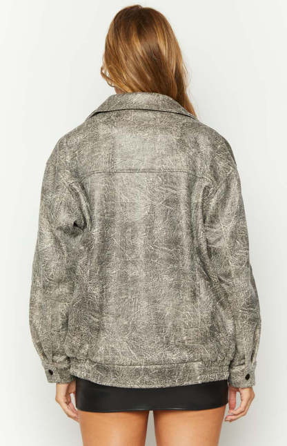 Abbi PU Distressed Black Bomber Jacket-Vavasi.All Rights Reserved.