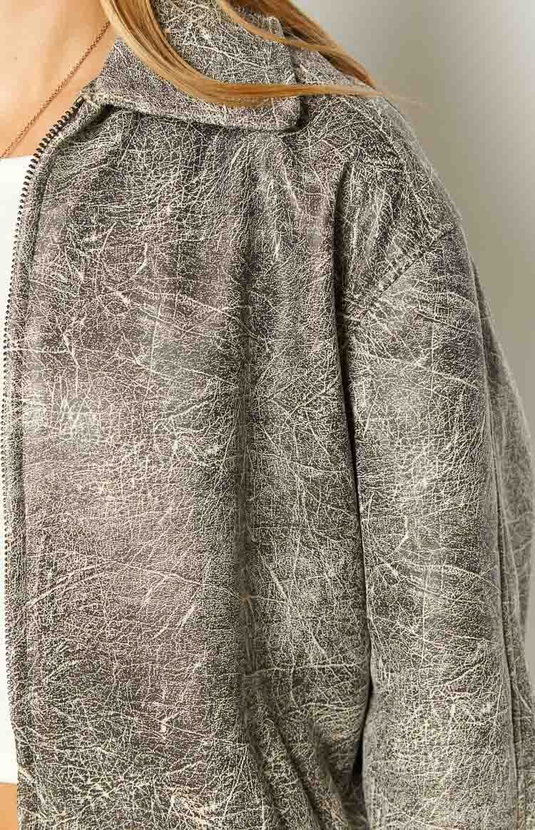 Abbi PU Distressed Black Bomber Jacket-Vavasi.All Rights Reserved.