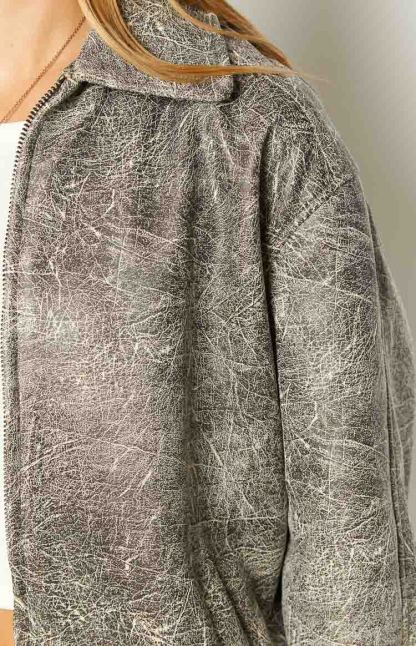 Abbi PU Distressed Black Bomber Jacket-Vavasi.All Rights Reserved.