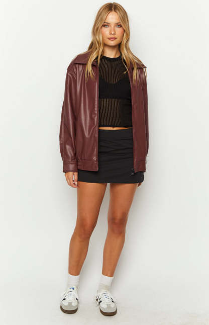 Abbi PU Red Bomber Jacket-Vavasi.All Rights Reserved.