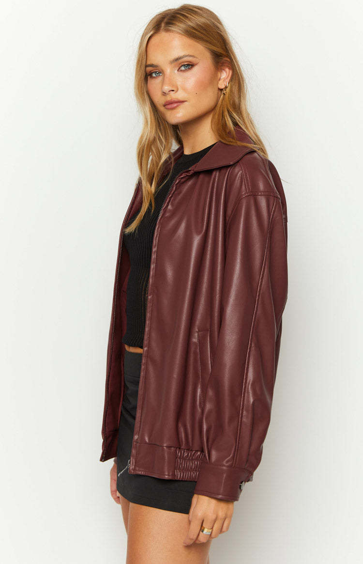 Abbi PU Red Bomber Jacket-Vavasi.All Rights Reserved.
