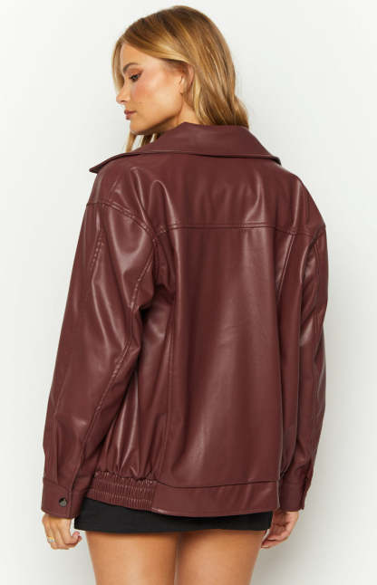 Abbi PU Red Bomber Jacket-Vavasi.All Rights Reserved.