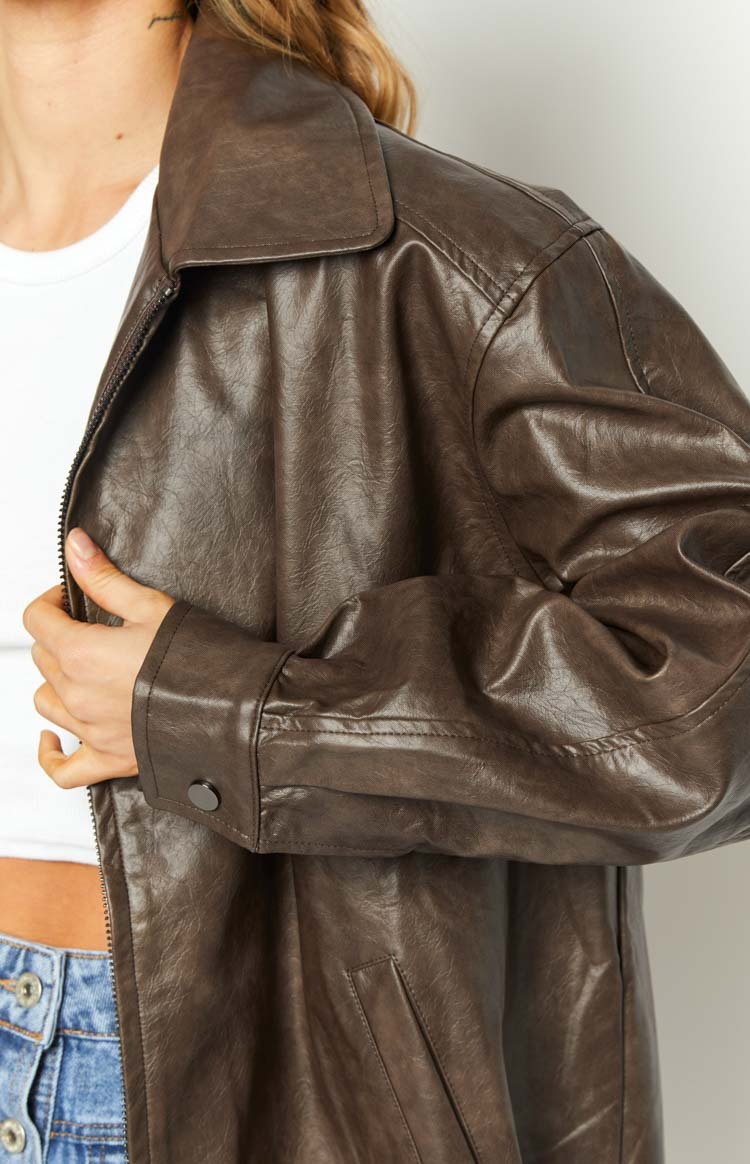 Abbi PU Vintage Brown Bomber Jacket-Vavasi.All Rights Reserved.