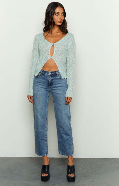 Abeila Blue Long Sleeve Knit Top-Vavasi.All Rights Reserved.