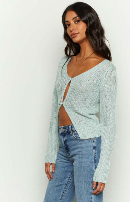 Abeila Blue Long Sleeve Knit Top-Vavasi.All Rights Reserved.