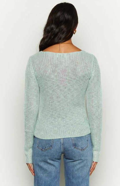 Abeila Blue Long Sleeve Knit Top-Vavasi.All Rights Reserved.
