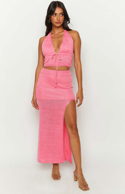 Abel Pink Knit Maxi Skirt-Vavasi.All Rights Reserved.