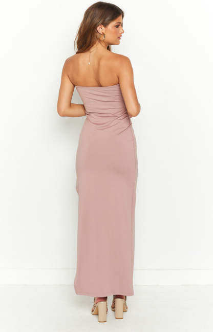 Abelle Light Brown Maxi Bandeau Dress-Vavasi.All Rights Reserved.