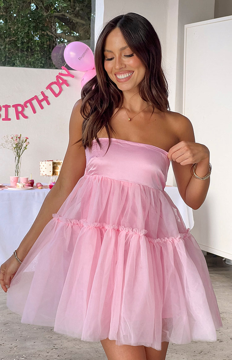 Abigail Pink Strapless Mini Dress-Vavasi.All Rights Reserved.