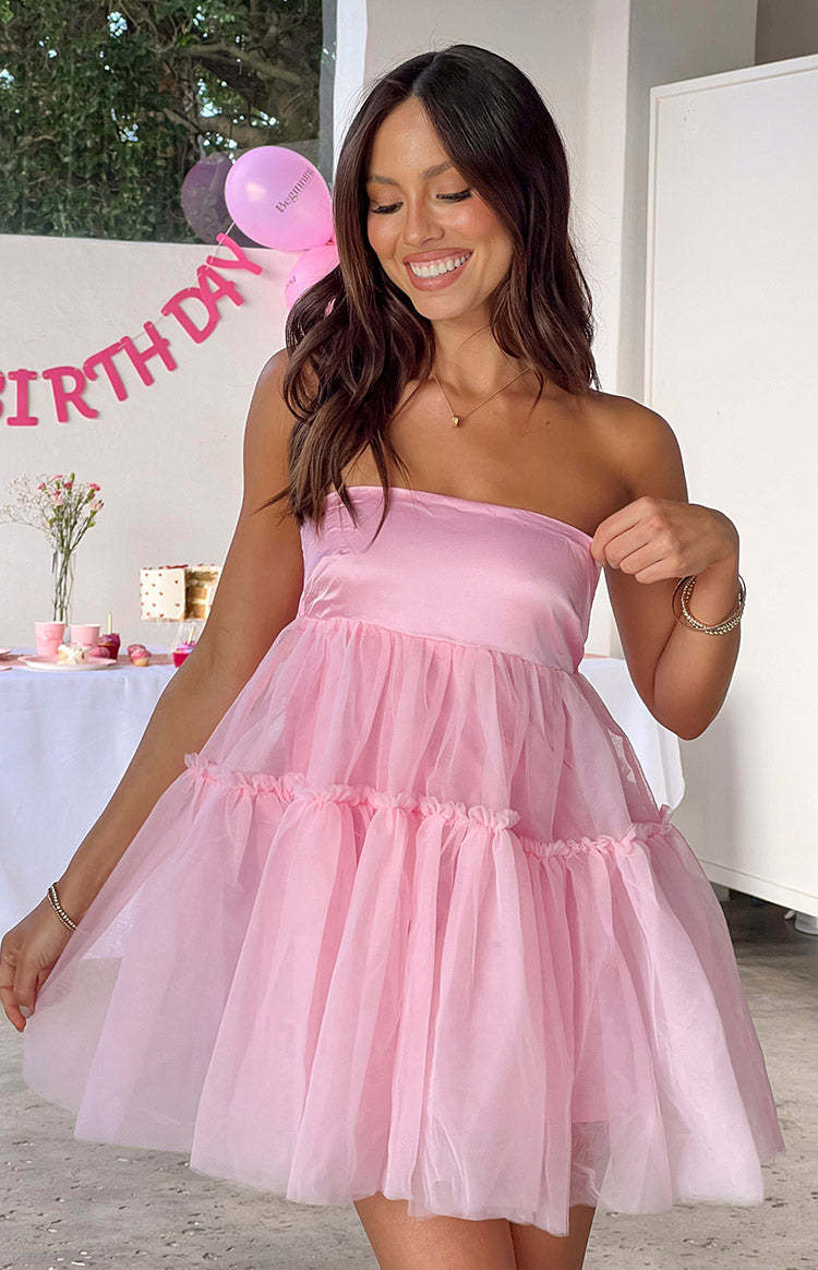 Abigail Pink Strapless Mini Dress-Vavasi.All Rights Reserved.