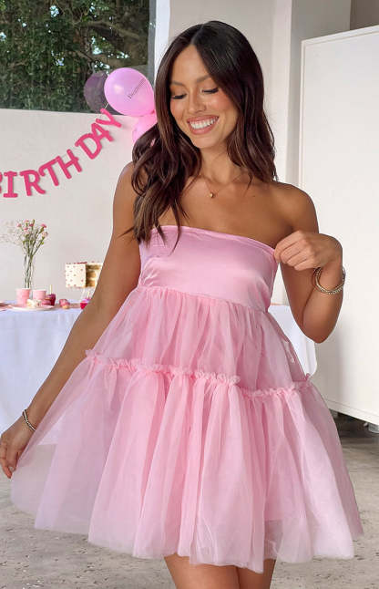 Abigail Pink Strapless Mini Dress-Vavasi.All Rights Reserved.