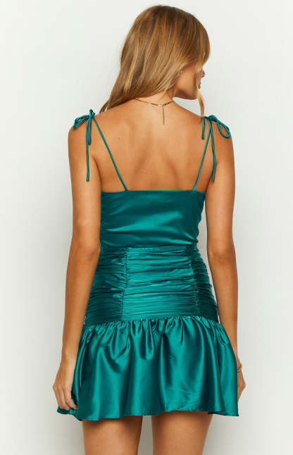 About Time Emerald Satin Mini Dress-Vavasi.All Rights Reserved.