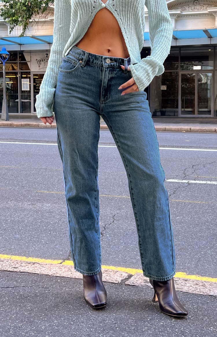 Abrand Olivia 99 Low Straight Organic Blue Denim Jeans-Vavasi.All Rights Reserved.