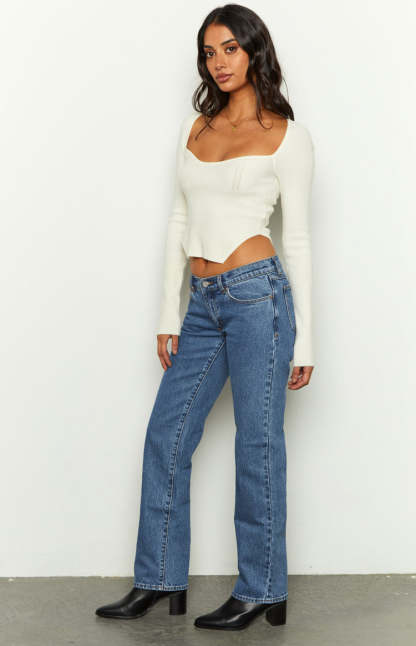 Abrand Olivia 99 Low Straight Organic Blue Denim Jeans-Vavasi.All Rights Reserved.