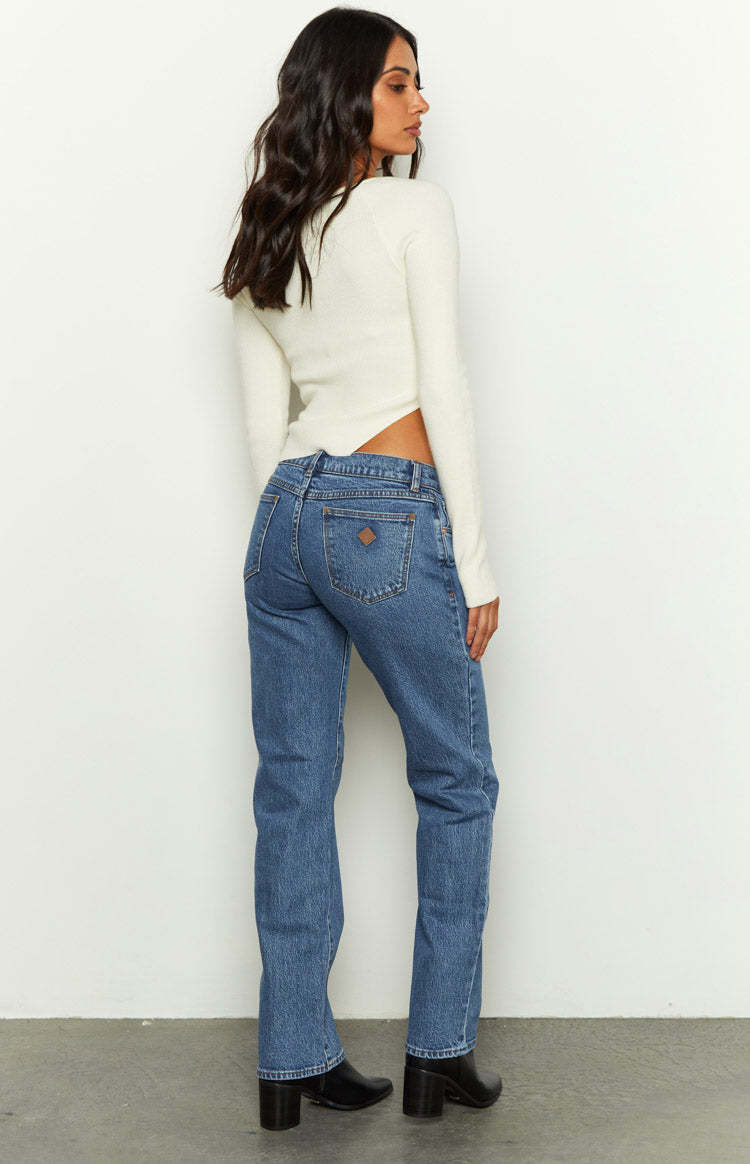Abrand Olivia 99 Low Straight Organic Blue Denim Jeans-Vavasi.All Rights Reserved.