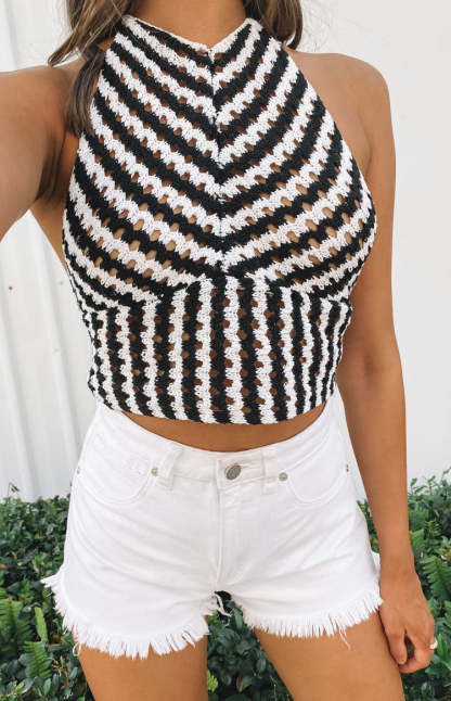 Adalia Checker Board Halter Top-Vavasi.All Rights Reserved.