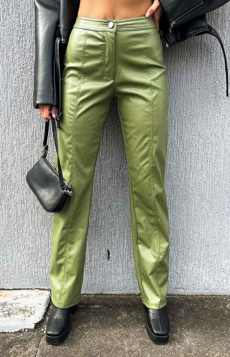 Addie Green PU Pants-Vavasi.All Rights Reserved.