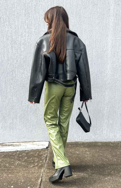 Addie Green PU Pants-Vavasi.All Rights Reserved.