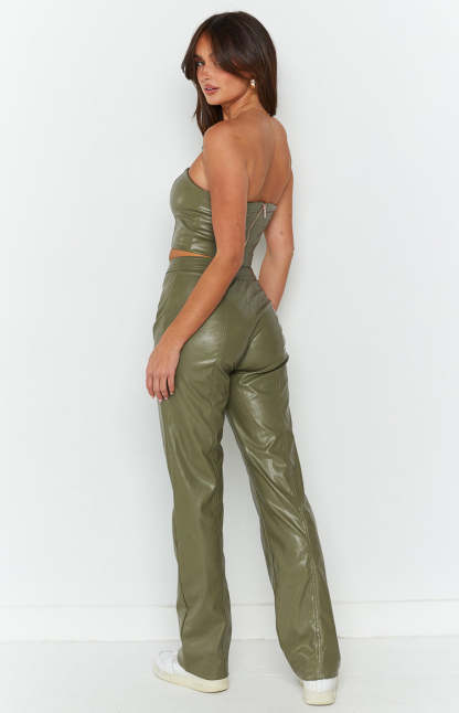 Addie Green PU Pants-Vavasi.All Rights Reserved.