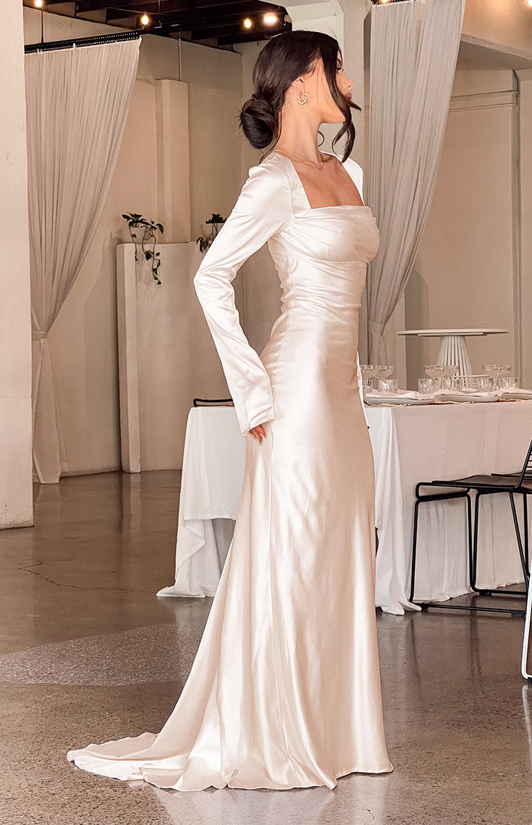 Addina Cream Long Sleeve Maxi Dress-Vavasi.All Rights Reserved.
