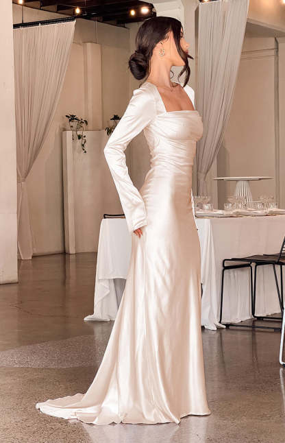 Addina Cream Long Sleeve Maxi Dress-Vavasi.All Rights Reserved.