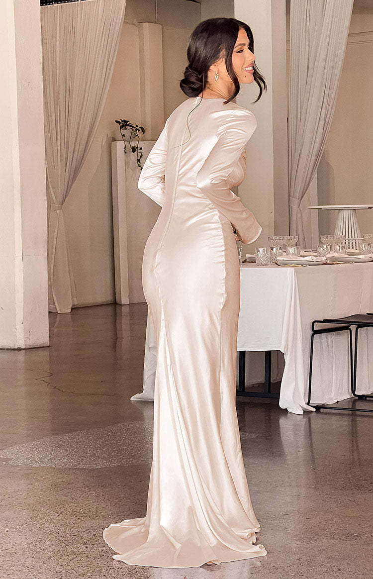 Addina Cream Long Sleeve Maxi Dress-Vavasi.All Rights Reserved.