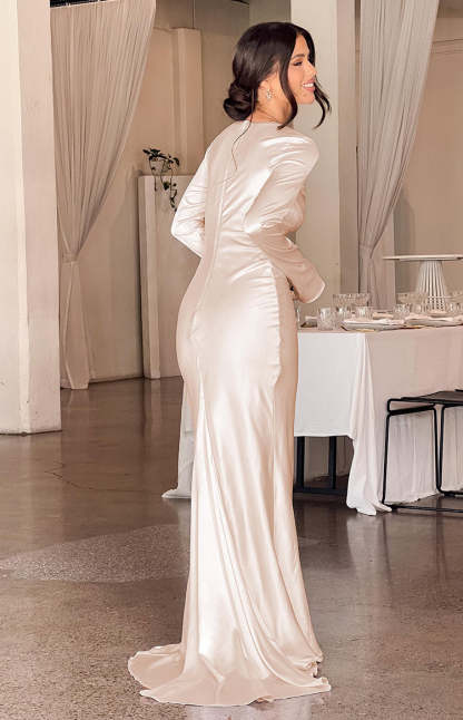 Addina Cream Long Sleeve Maxi Dress-Vavasi.All Rights Reserved.