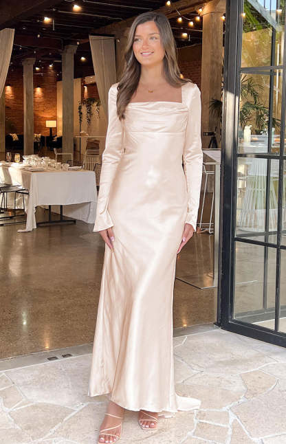 Addina Cream Long Sleeve Maxi Dress-Vavasi.All Rights Reserved.