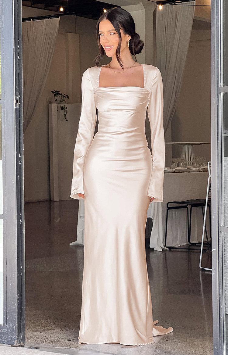Addina Cream Long Sleeve Maxi Dress-Vavasi.All Rights Reserved.