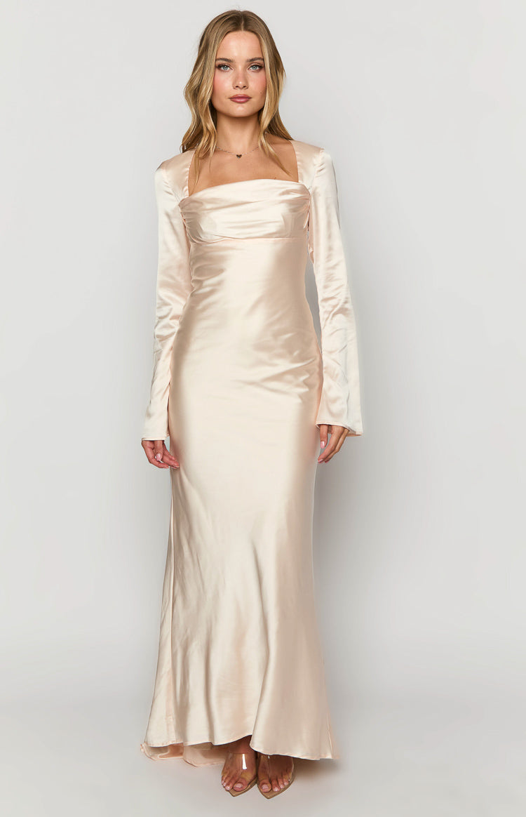Addina Cream Long Sleeve Maxi Dress-Vavasi.All Rights Reserved.