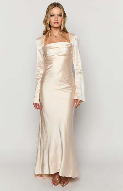 Addina Cream Long Sleeve Maxi Dress-Vavasi.All Rights Reserved.
